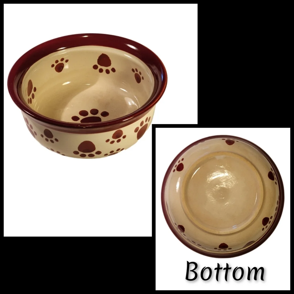 6-Pc Wrought Iron Pet Feeder w/ 4 Ceramic Pawprint Bowls & 1 Stainless Steel